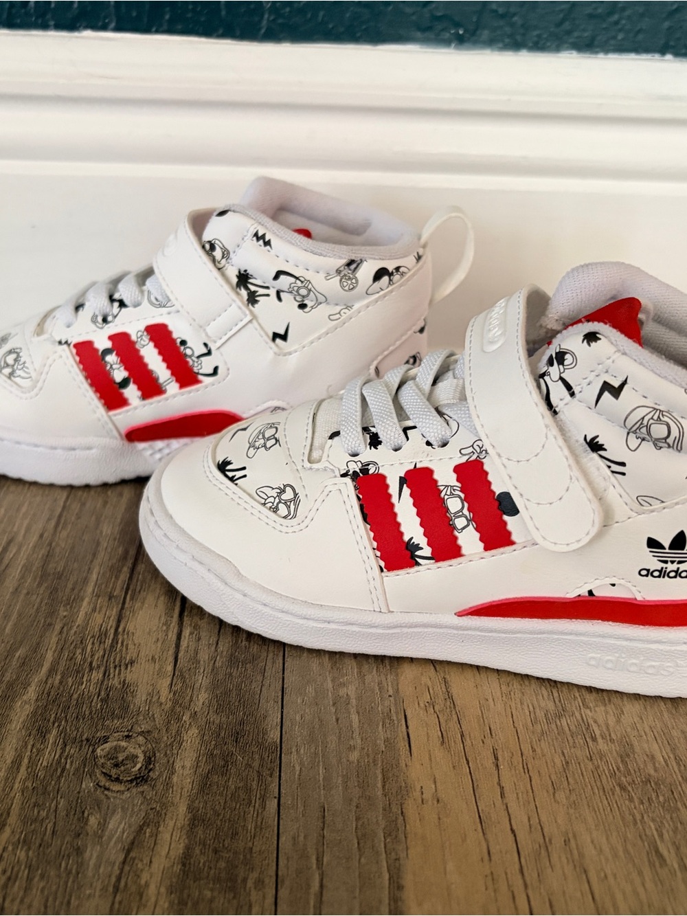 adidas Disney Kids White & Red Velcro Strap Sneakers